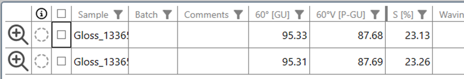 The Results Table with selection column highlighted.