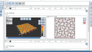 Texture module with numeric results, surface topography and segmented map.